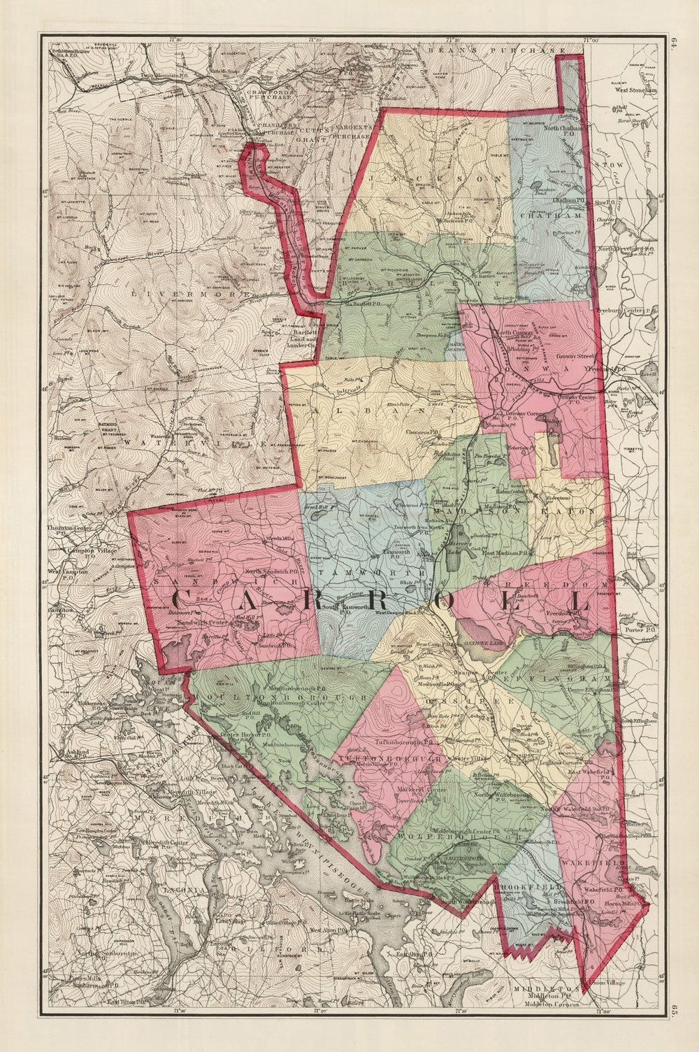 Vintage Map of Carroll County, New Hampshire 1877 print style example