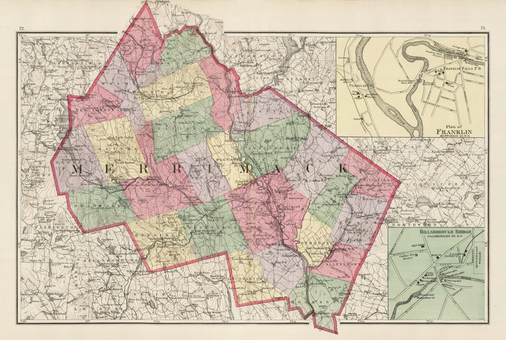 Vintage Map of Merrimack County, New Hampshire 1877 print style example