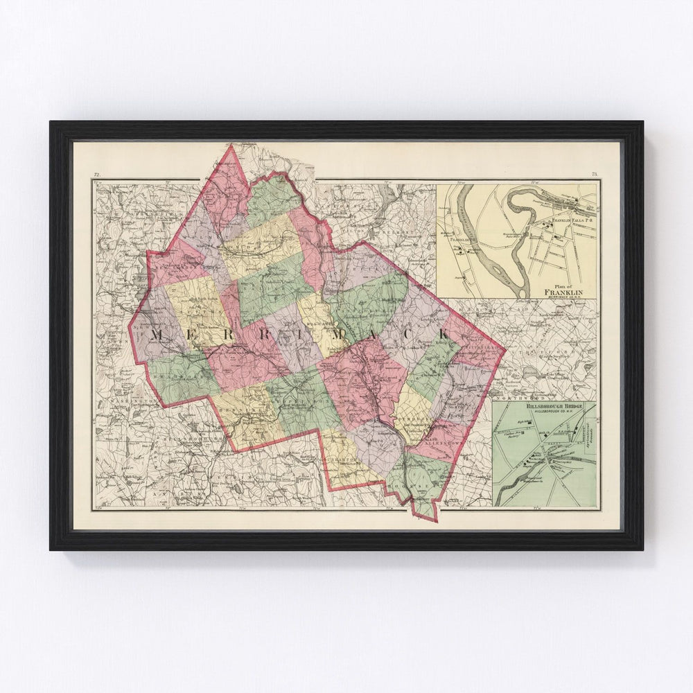 Merrimack County Vintage Map 1877