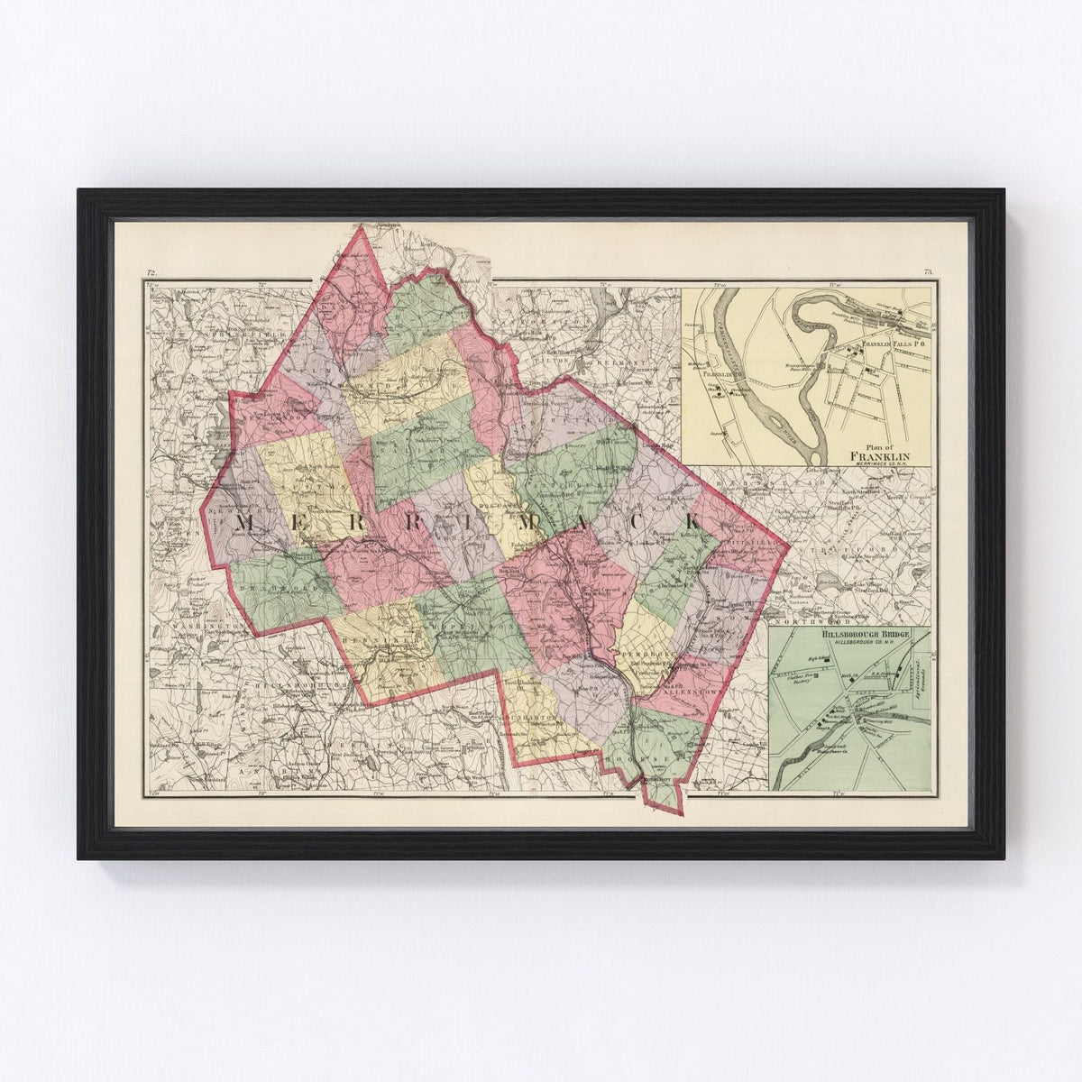 Merrimack County Vintage Map 1877
