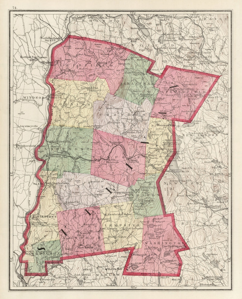 Size comparison using Vintage Map of Sullivan County, New Hampshire 1877