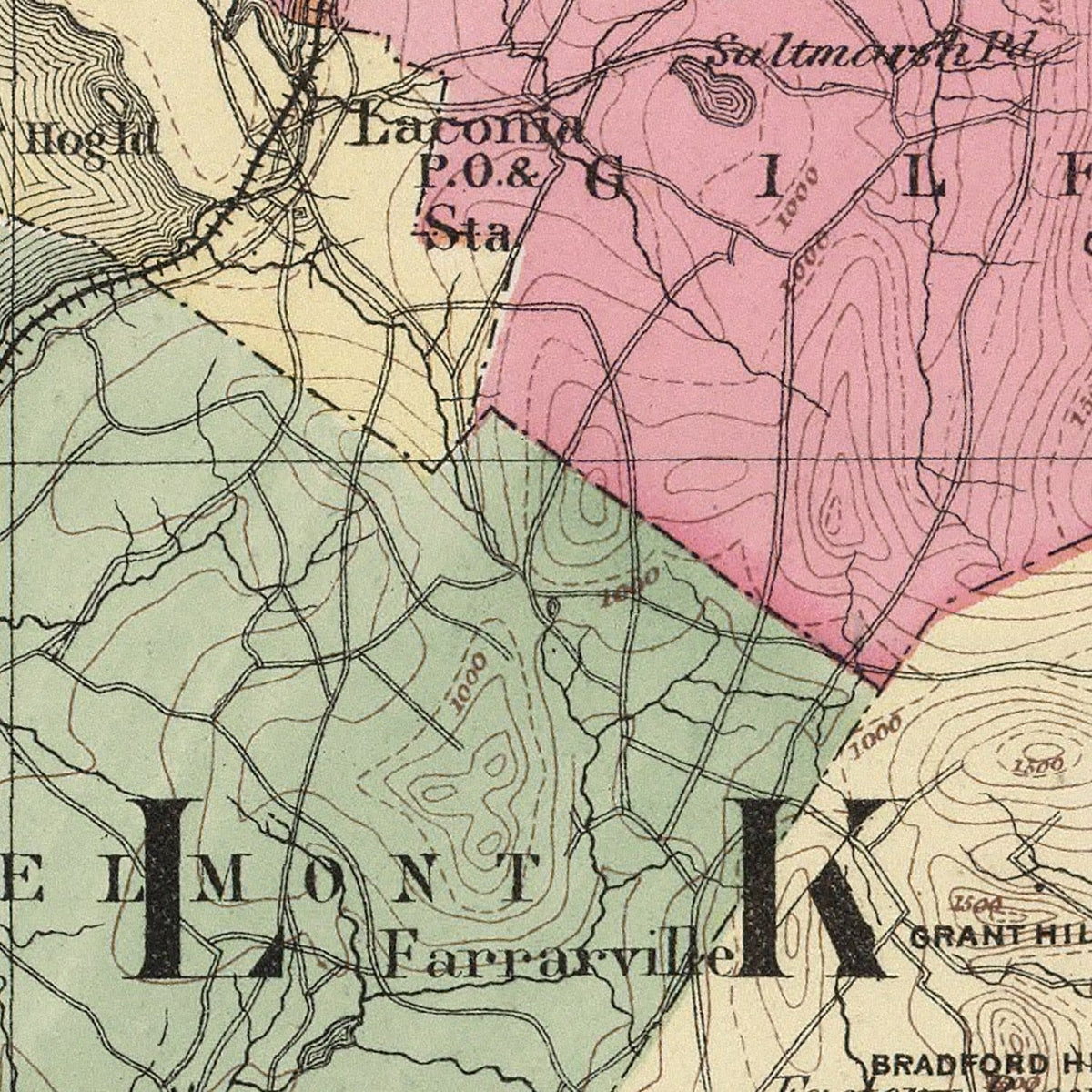 Restored historic details from the 1877 county map of Belknap County, New Hampshire