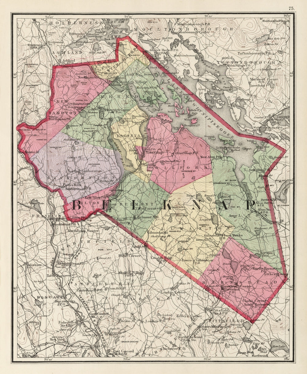 Vintage Map of Belknap County, New Hampshire 1877 print style example