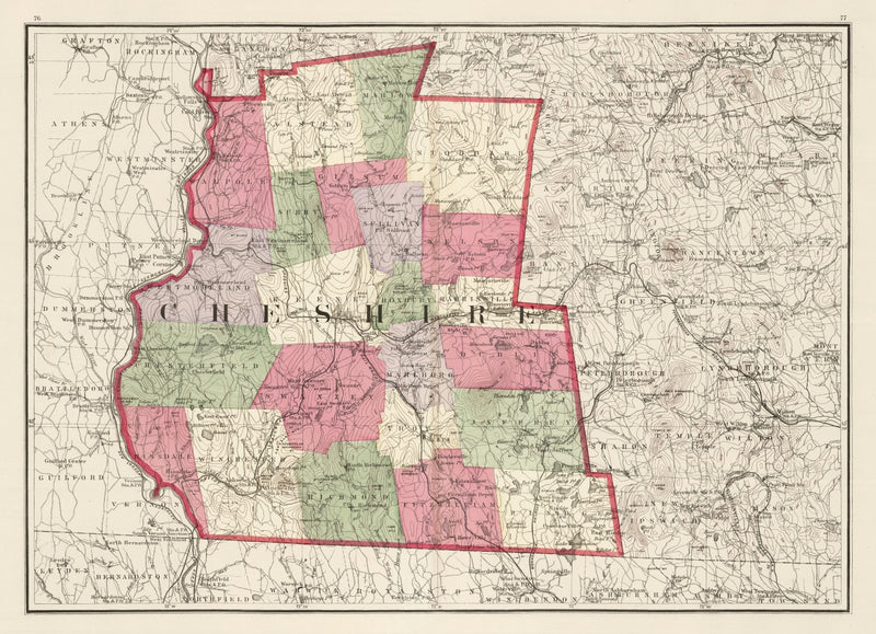 Size comparison using Vintage Map of Cheshire County, New Hampshire 1877