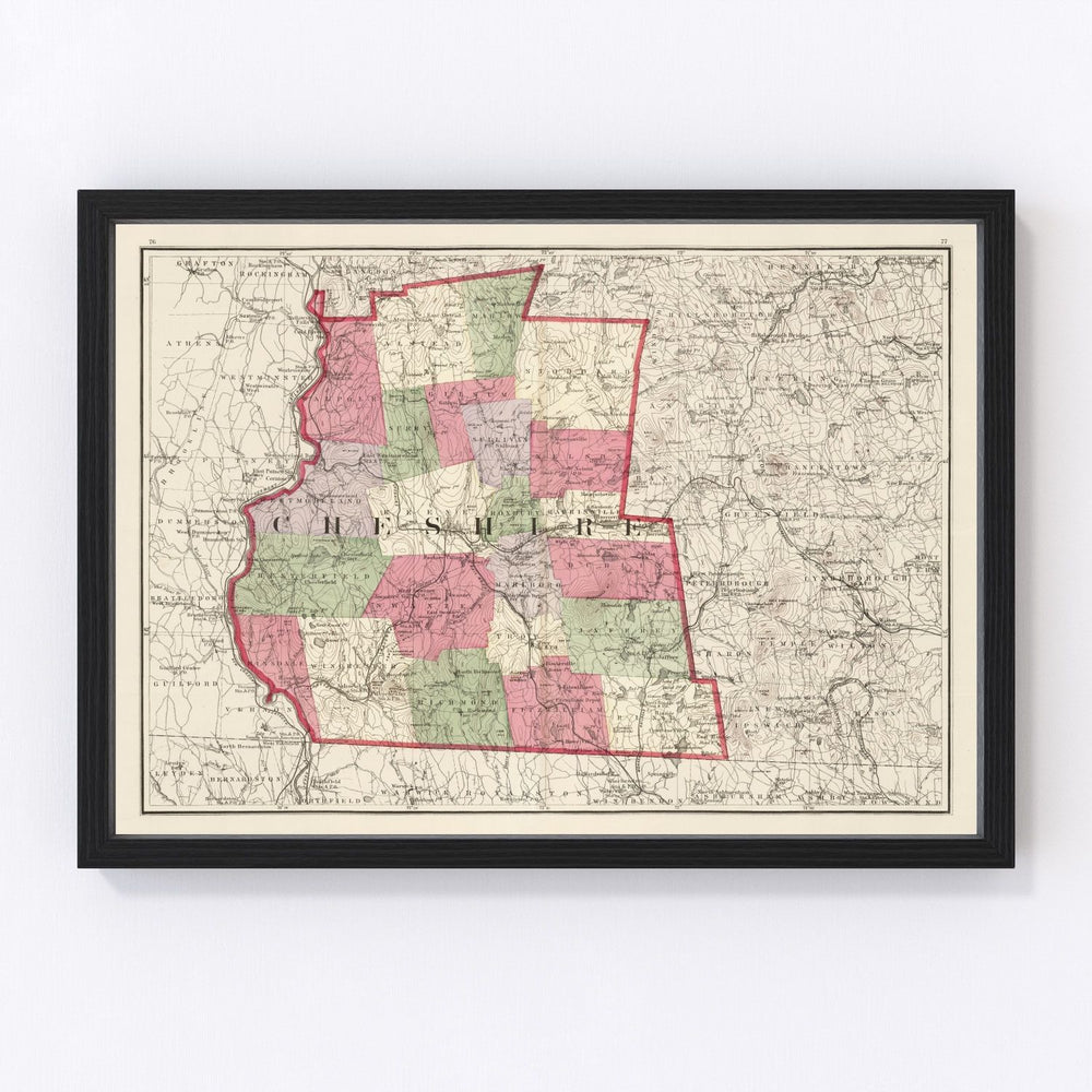 Cheshire County Vintage Map 1877