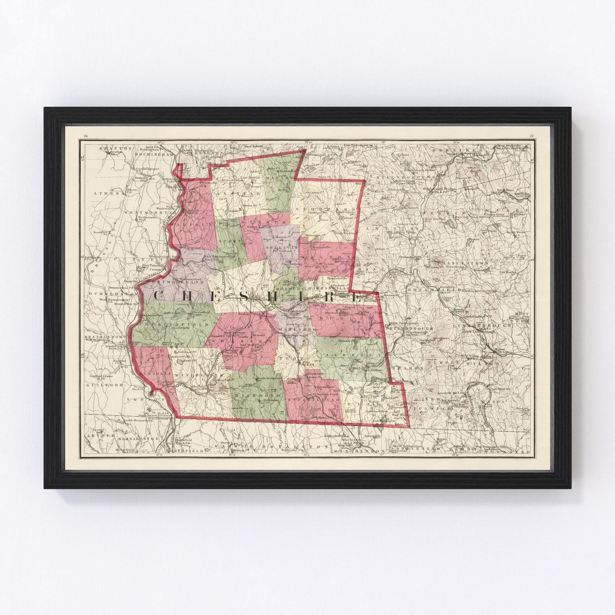 Cheshire County Vintage Map 1877