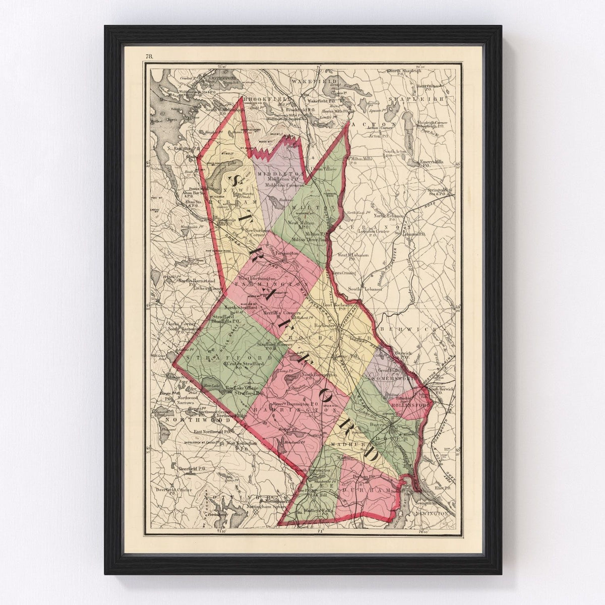 Strafford County Vintage Map 1877
