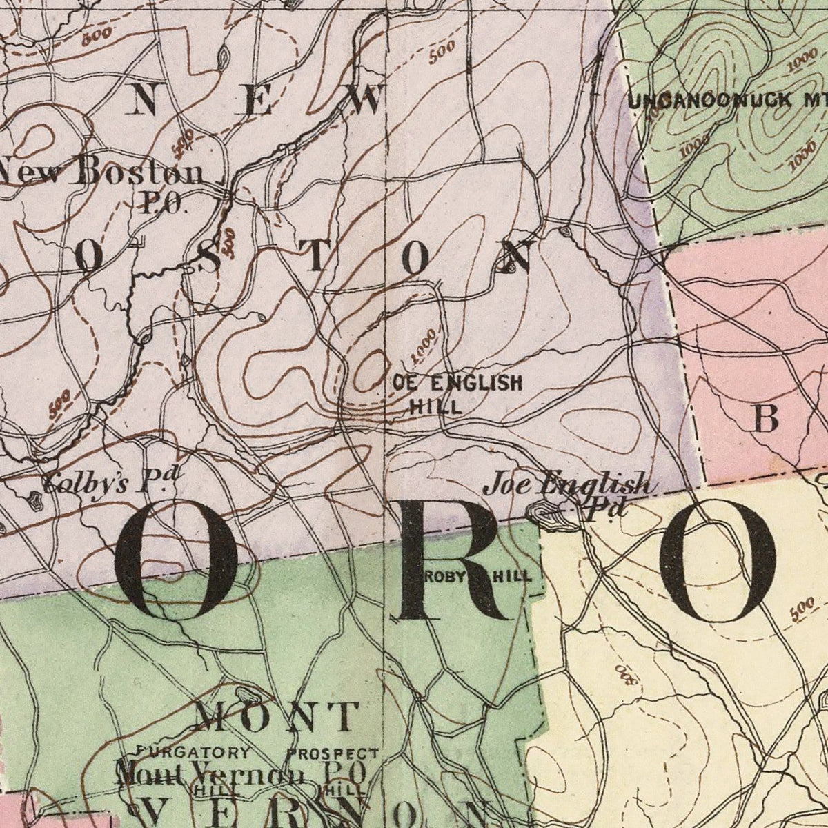 Restored historic details from the 1877 county map of Hillsborough County, New Hampshire