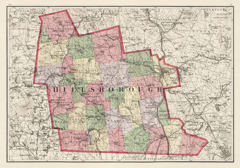Size comparison using Vintage Map of Hillsborough County, New Hampshire 1877