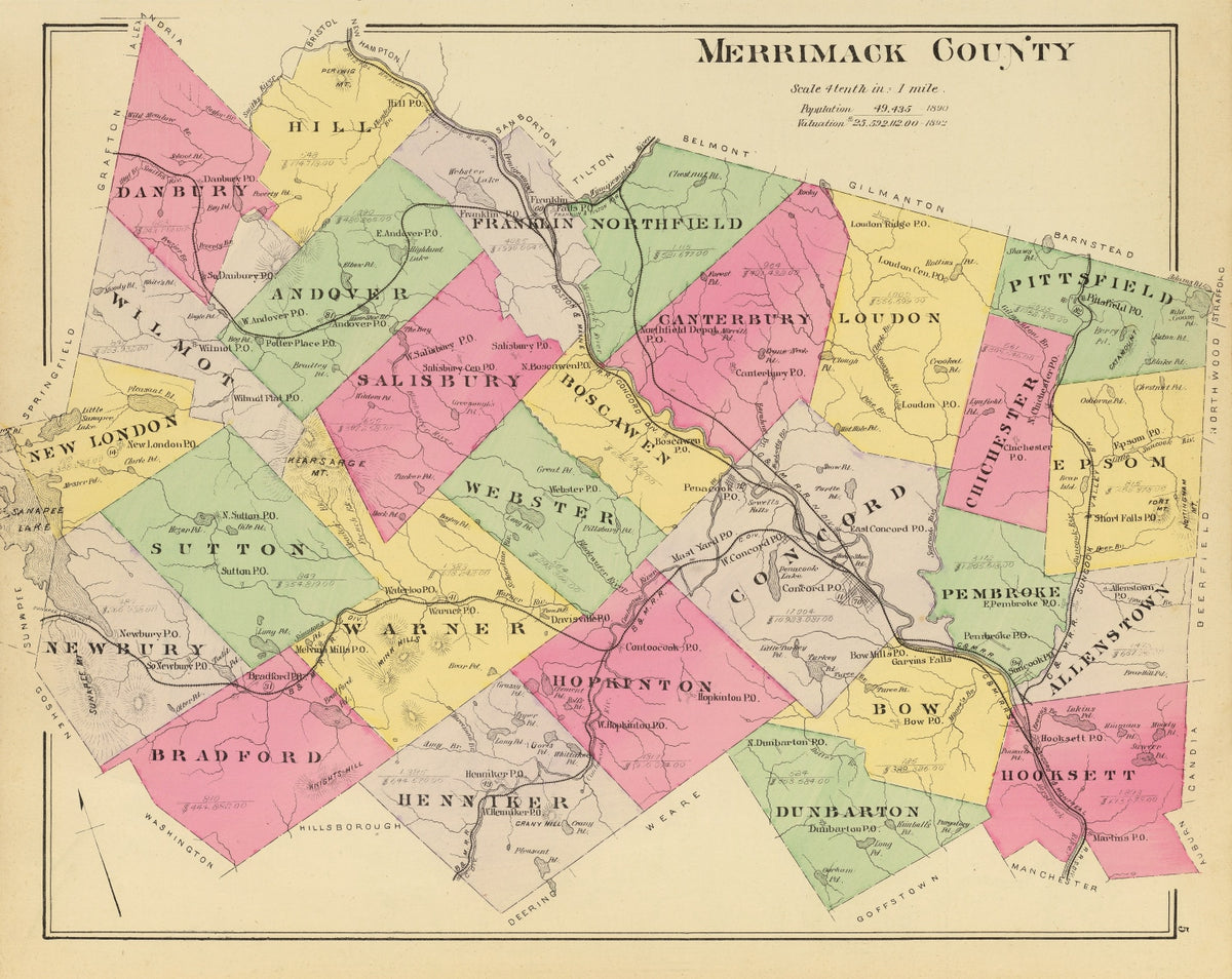 Preview of Vintage Map of Merrimack County, New Hampshire 1892