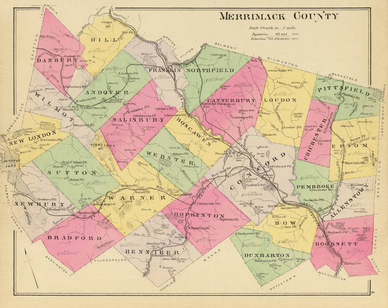 Size comparison using Vintage Map of Merrimack County, New Hampshire 1892