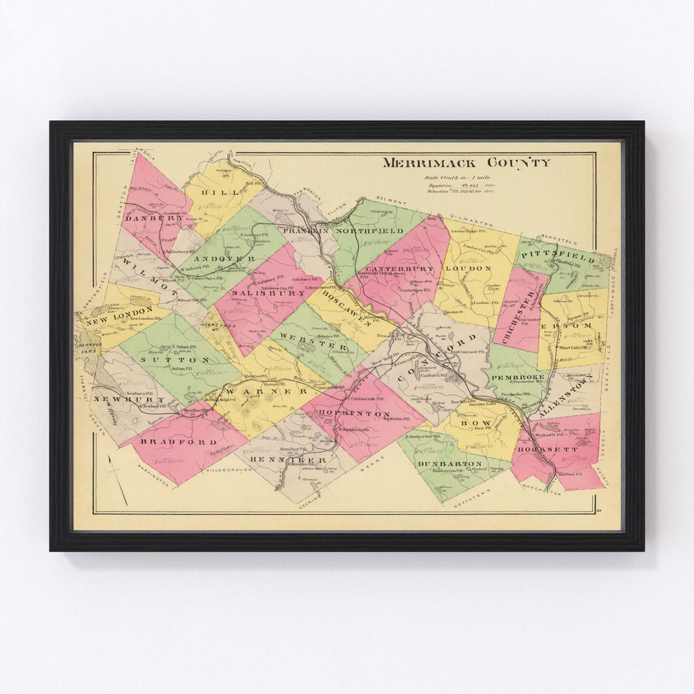 Merrimack County Vintage Map 1892