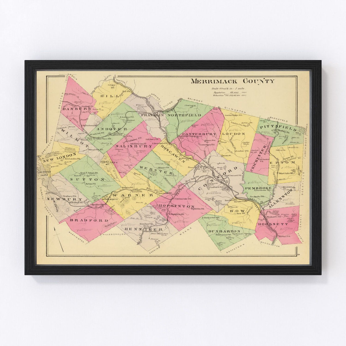 Merrimack County Vintage Map 1892