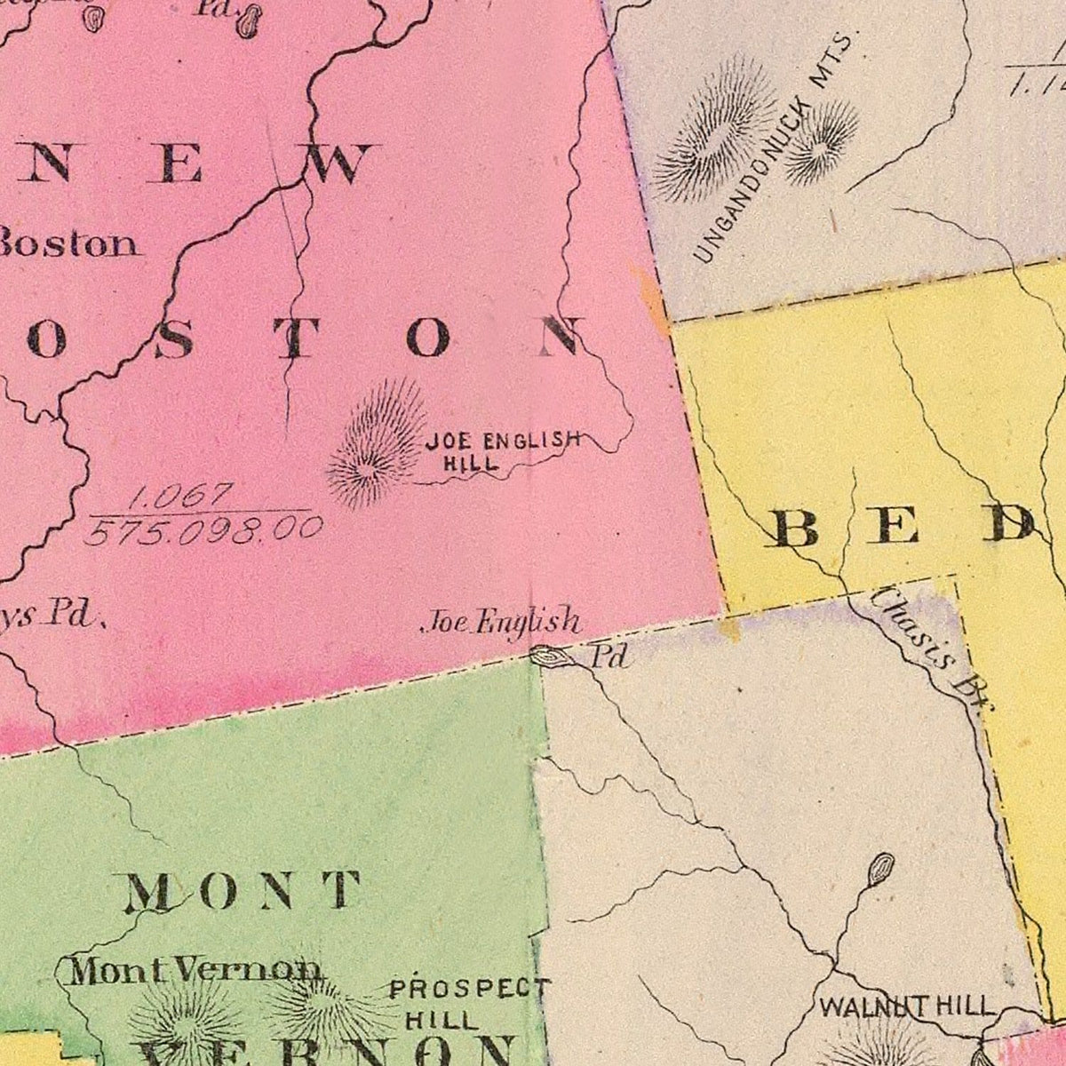 Restored historic details from the 1892 county map of Hillsborough County, New Hampshire