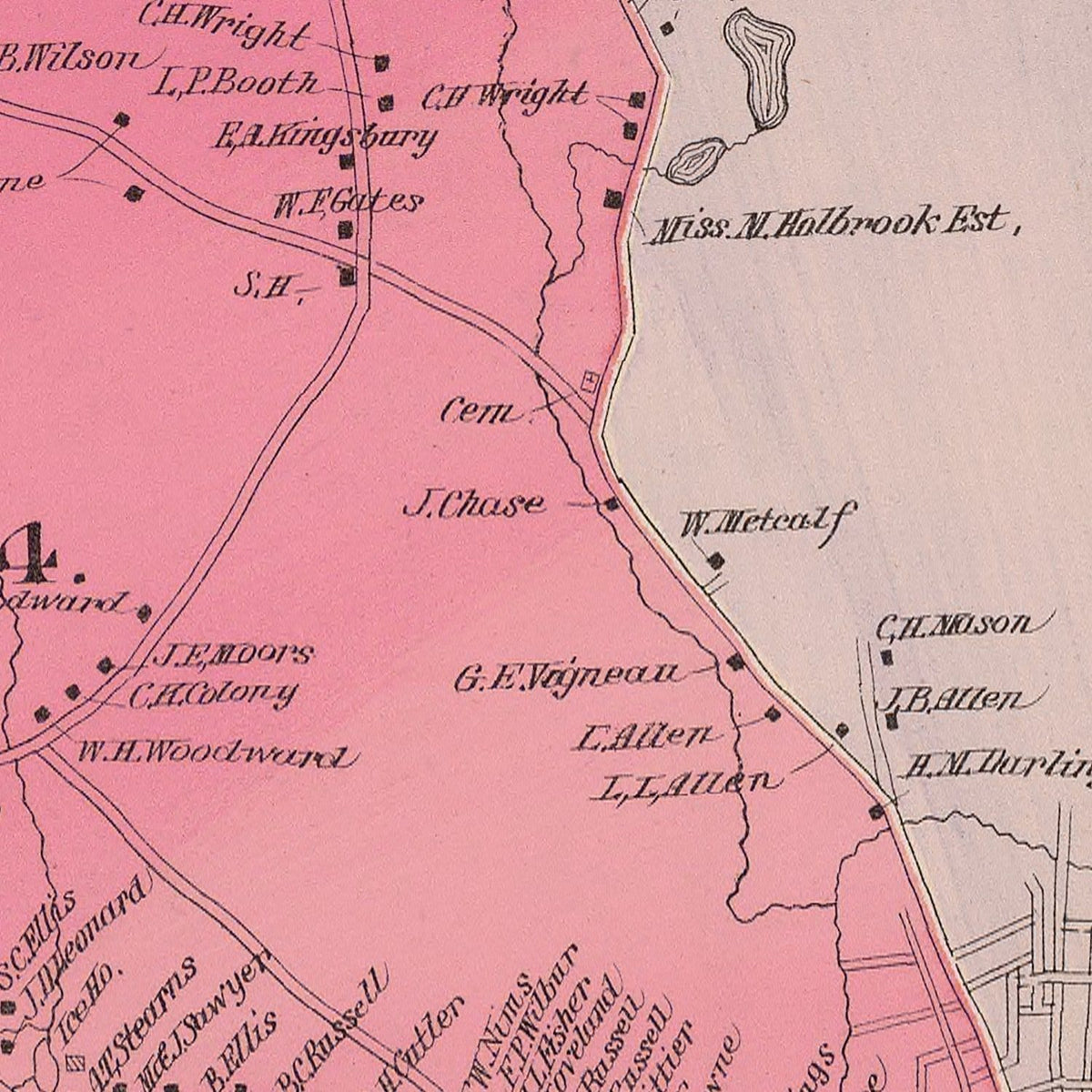 Restored historic details from the 1892 county map of Keene, New Hampshire
