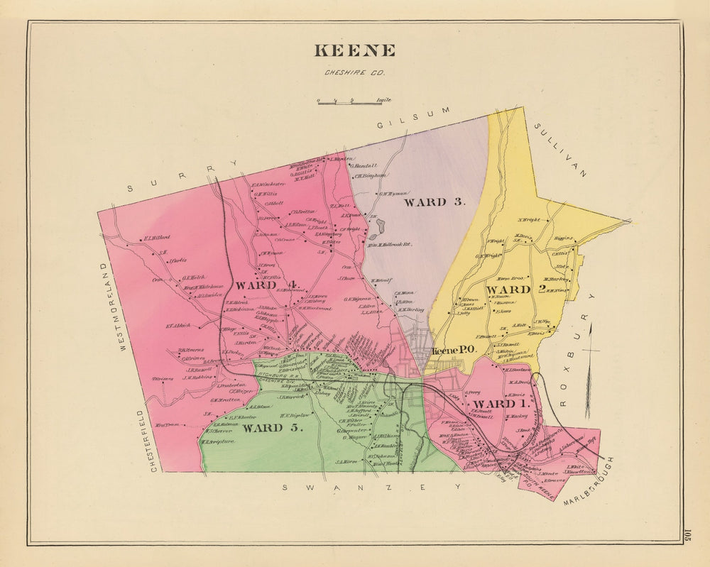 Vintage Map of Keene, New Hampshire 1892 print style example