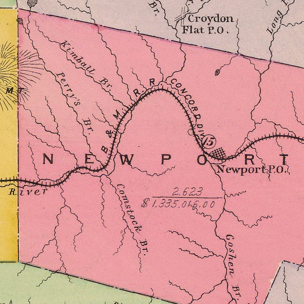 Restored historic details from the 1892 county map of Sullivan County, New Hampshire