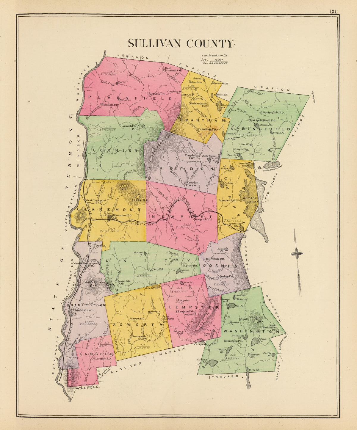 Preview of Vintage Map of Sullivan County, New Hampshire 1892