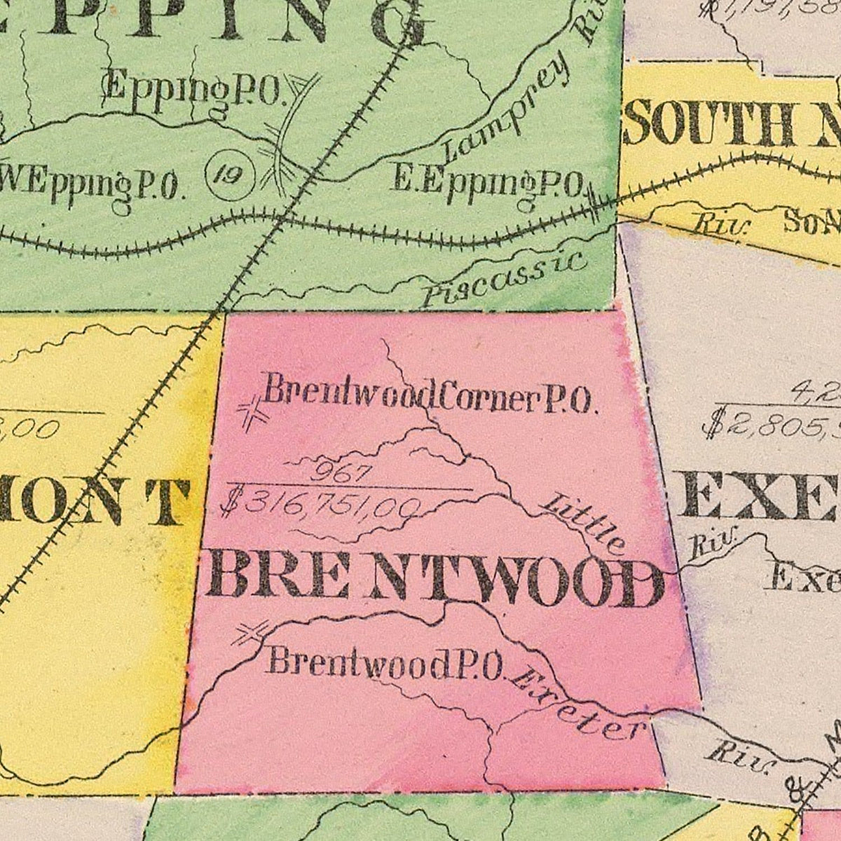 Restored historic details from the 1892 county map of Rockingham County, New Hampshire