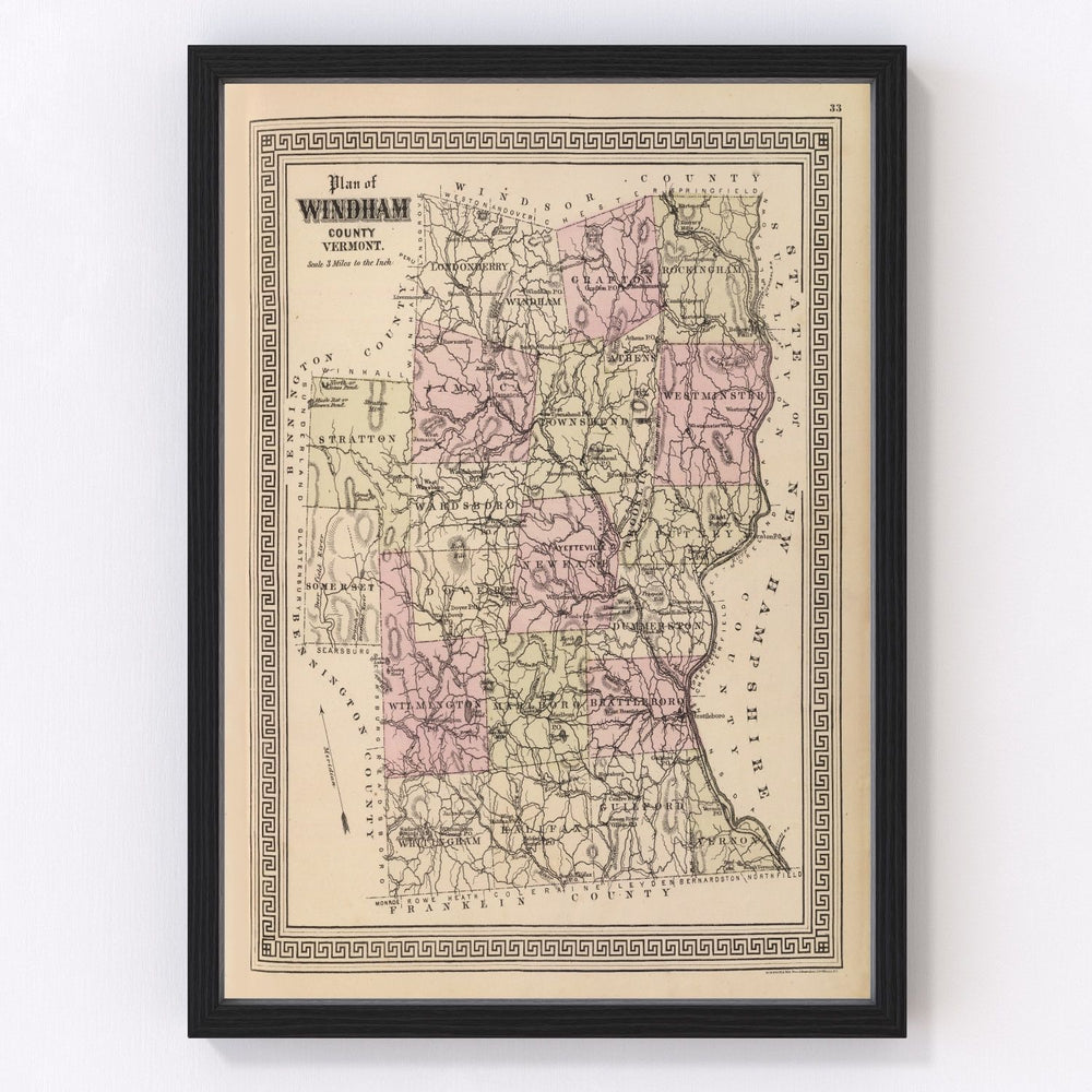Windham County Vintage Map 1876