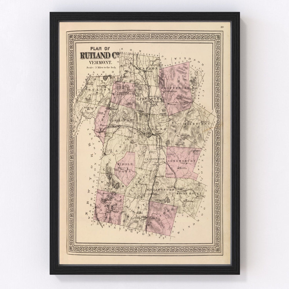 Rutland County Vintage Map 1876