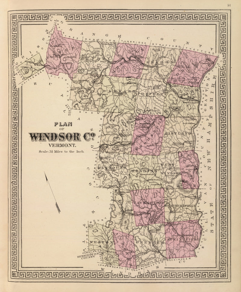 Size comparison using Vintage Map of Windsor County, Vermont 1876