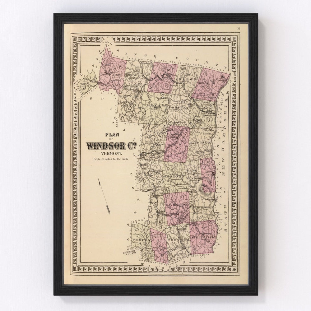 Windsor County Vintage Map 1876