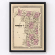 Windsor County Vintage Map 1876