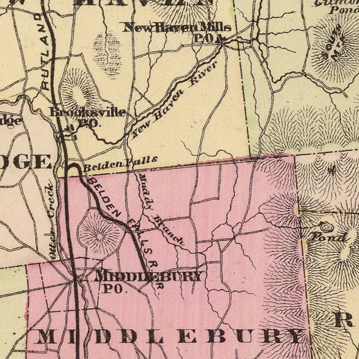 Restored historic details from the 1876 county map of Addison County, Vermont