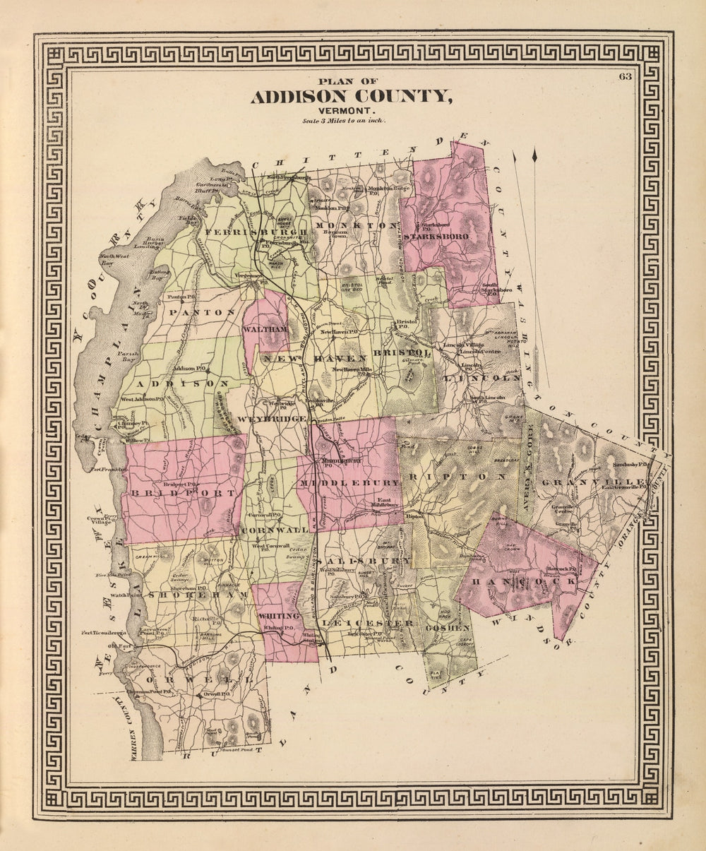 Vintage Map of Addison County, Vermont 1876 print style example