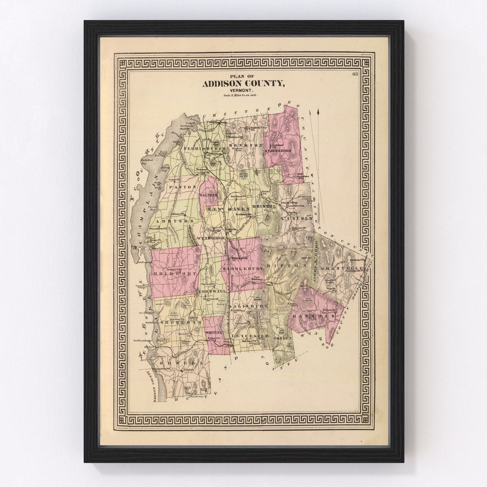 Addison County Vintage Map 1876
