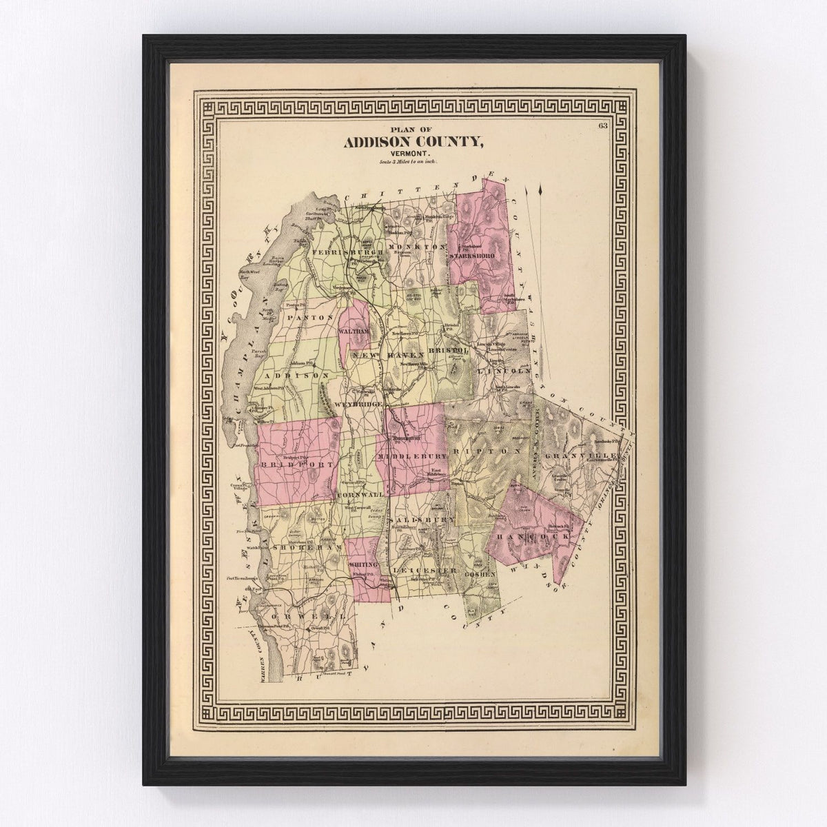 Addison County Vintage Map 1876