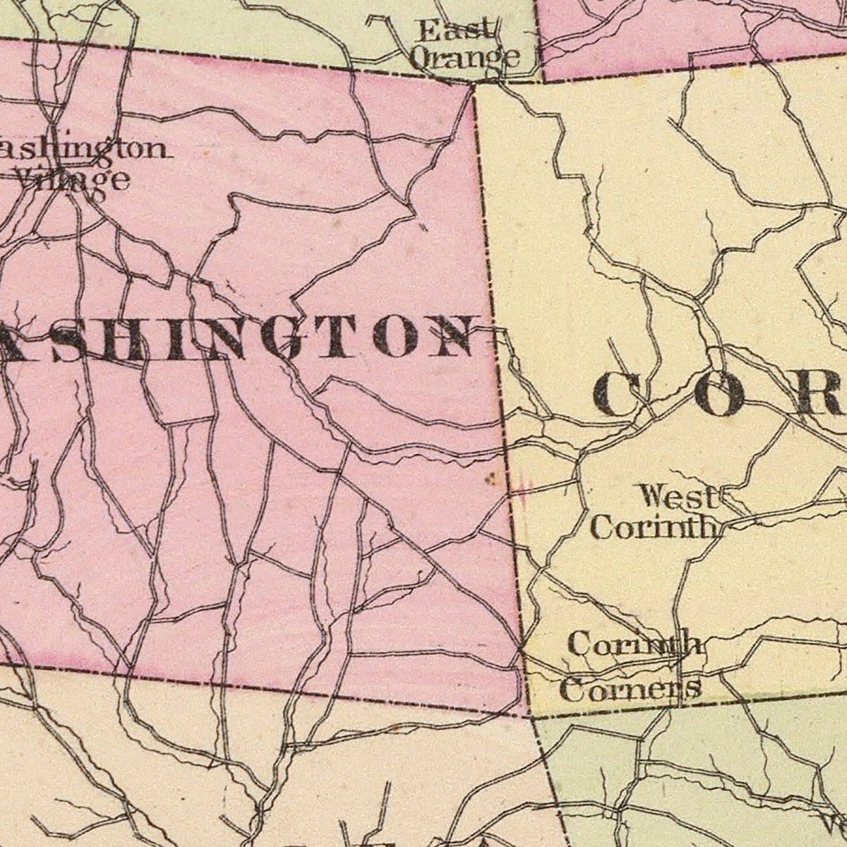 Restored historic details from the 1876 county map of Orange County, Vermont