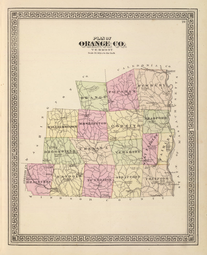 Size comparison using Vintage Map of Orange County, Vermont 1876