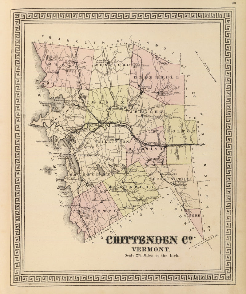 Size comparison using Vintage Map of Chittenden County, Vermont 1876