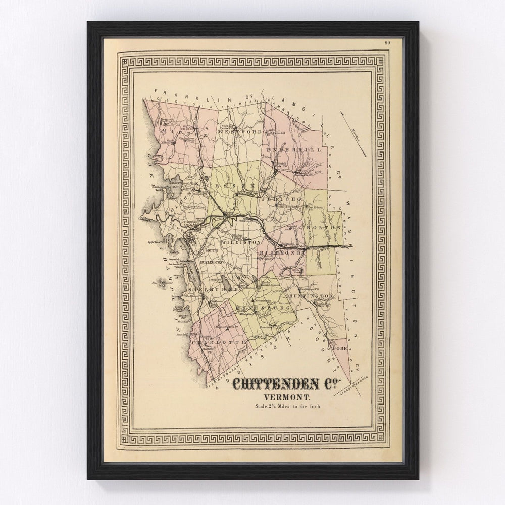 Chittenden County Vintage Map 1876