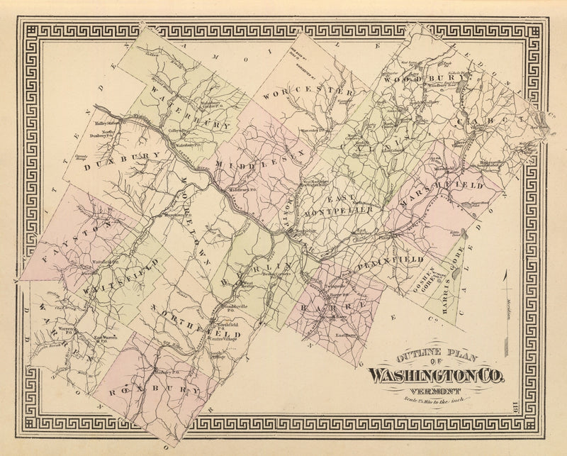 Size comparison using Vintage Map of Washington County, Vermont 1876