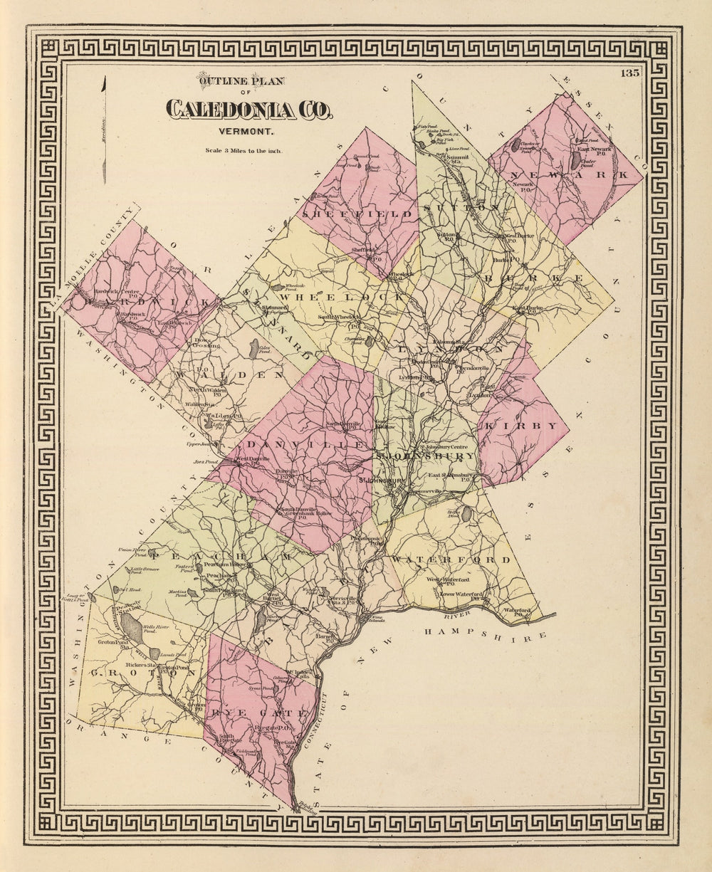Vintage Map of Caledonia County, Vermont 1876 print style example