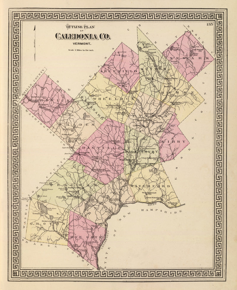 Size comparison using Vintage Map of Caledonia County, Vermont 1876