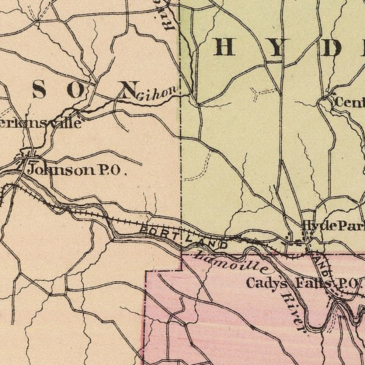 Restored historic details from the 1876 county map of Lamoille County, Vermont