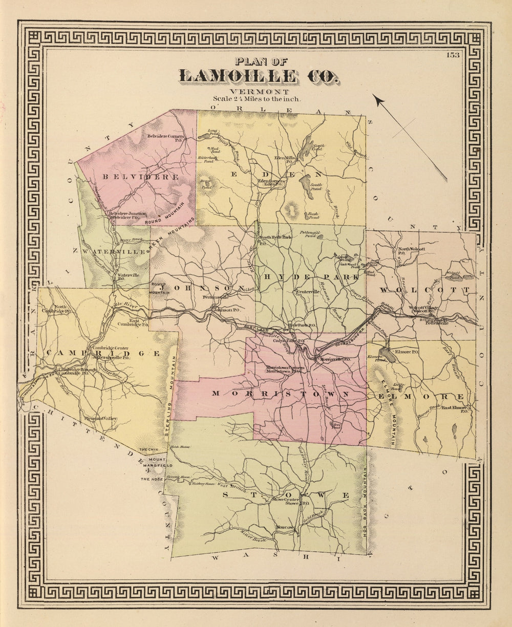 Vintage Map of Lamoille County, Vermont 1876 print style example
