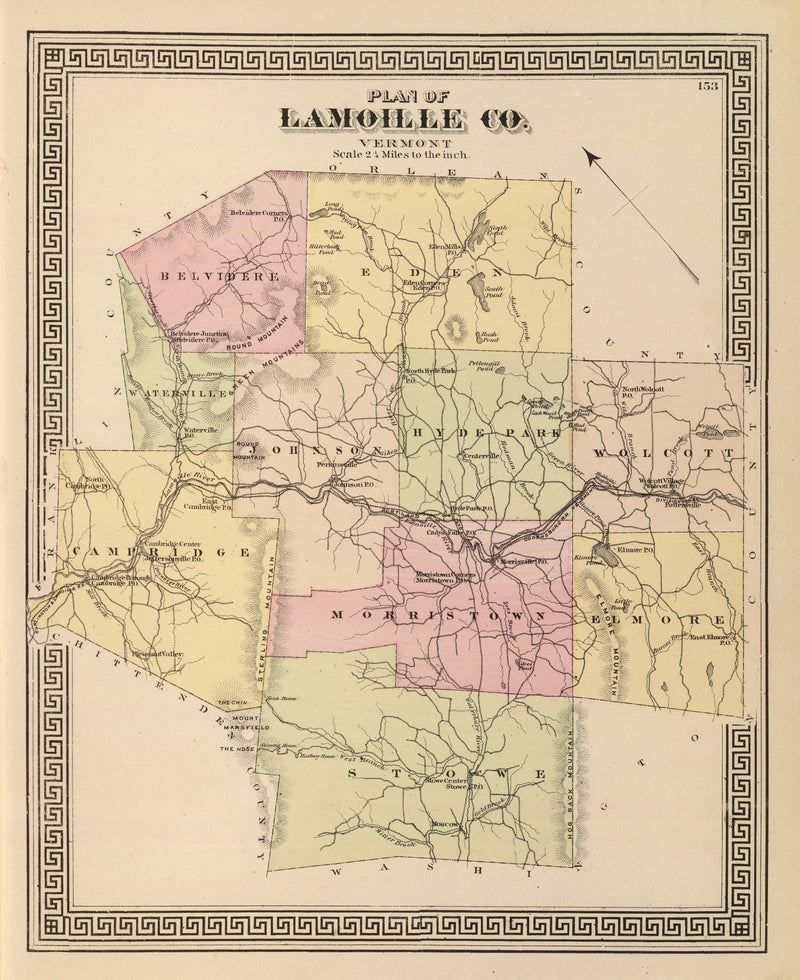 Size comparison using Vintage Map of Lamoille County, Vermont 1876