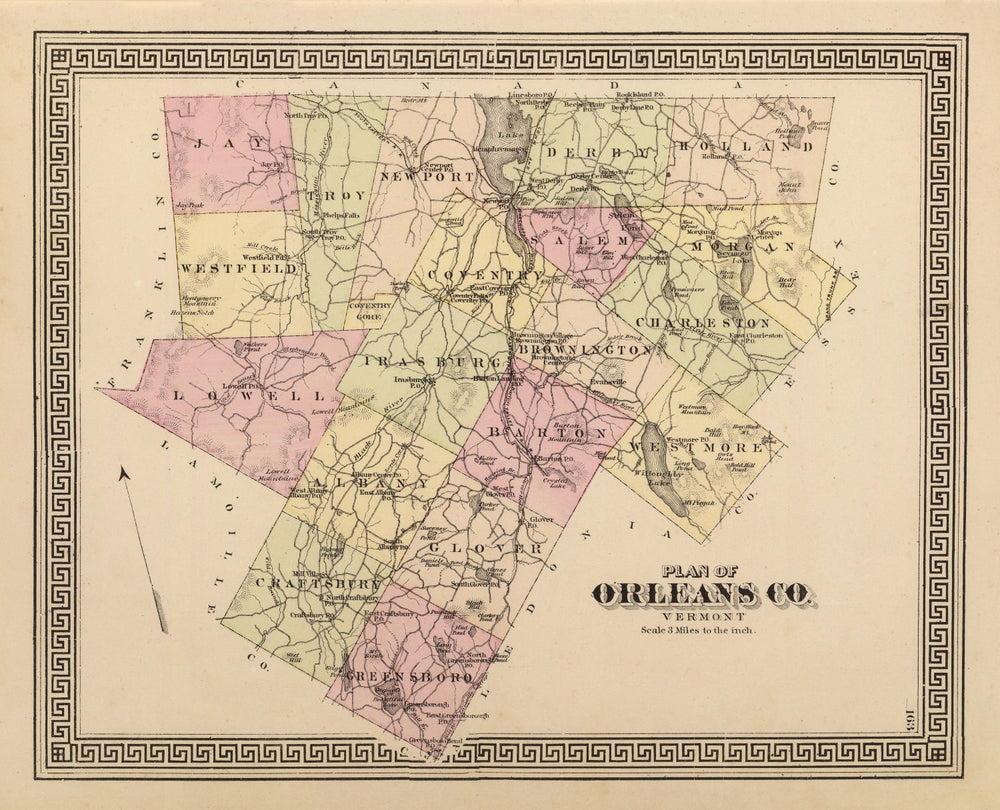 Vintage Map of Orleans County, Vermont 1876 print style example