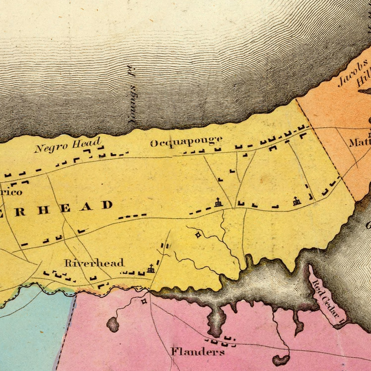 Restored historic details from the 1829 city map of Long Island, New York