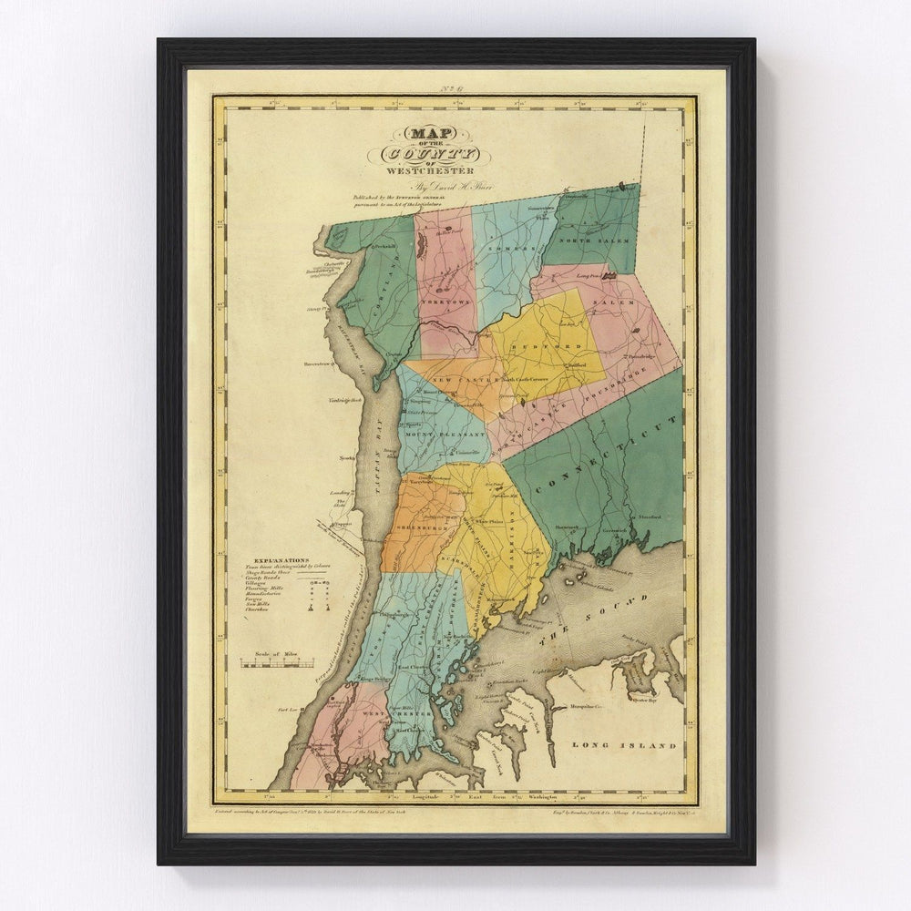 Westchester County Vintage Map 1829