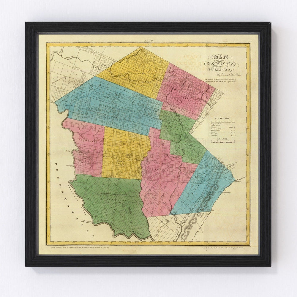 Sullivan County Vintage Map 1829