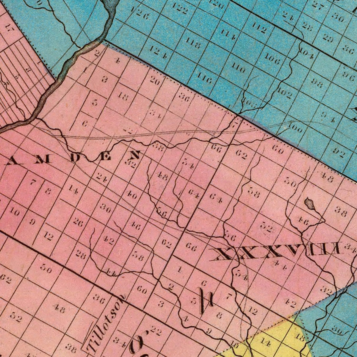 Restored historic details from the 1829 county map of Delaware County, New York