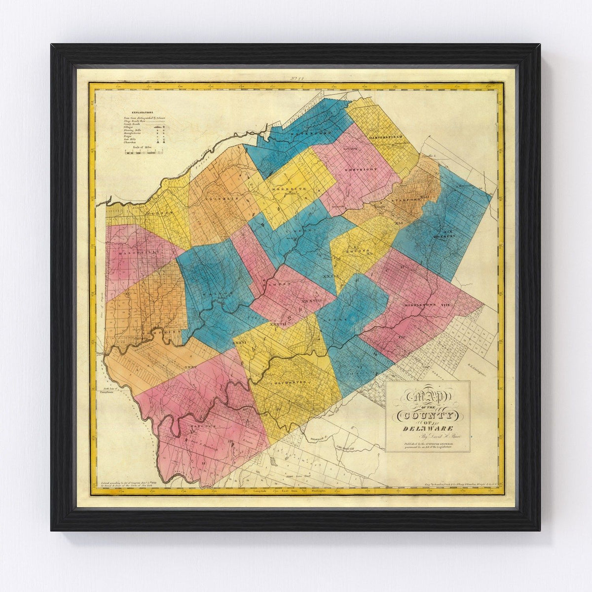Delaware County Vintage Map 1829