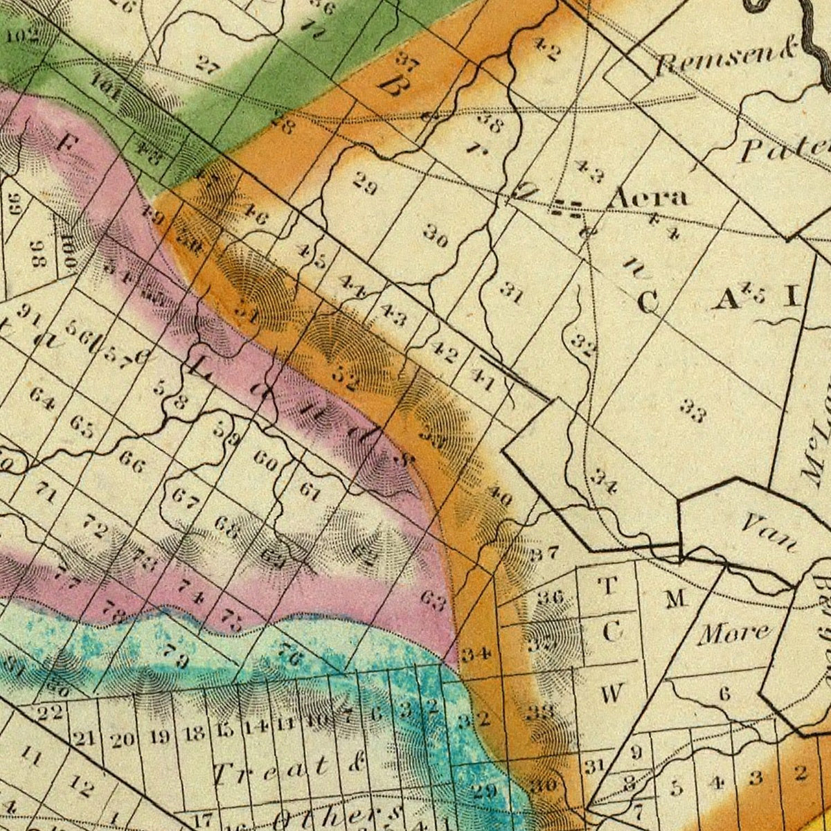 Restored historic details from the 1829 county map of Greene County, New York