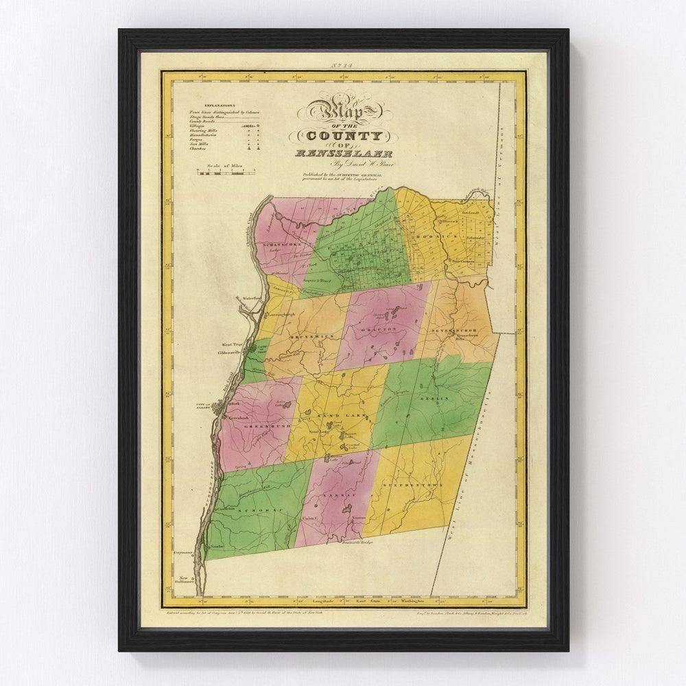 Rensselaer County Vintage Map 1829